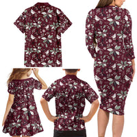 Cardinal Christmas Wine Red Family Matching Long Sleeve Bodycon Dress and Hawaiian Shirt Xmas Pattern - Wonder Print Shop