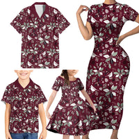 Cardinal Christmas Wine Red Family Matching Short Sleeve Bodycon Dress and Hawaiian Shirt Xmas Pattern - Wonder Print Shop