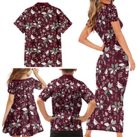 Cardinal Christmas Wine Red Family Matching Short Sleeve Bodycon Dress and Hawaiian Shirt Xmas Pattern - Wonder Print Shop