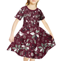 Cardinal Christmas Wine Red Kid Short Sleeve Dress Xmas Pattern - Wonder Print Shop