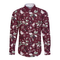 Cardinal Christmas Wine Red Long Sleeve Button Shirt Xmas Pattern - Wonder Print Shop