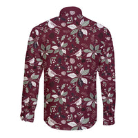 Cardinal Christmas Wine Red Long Sleeve Button Shirt Xmas Pattern - Wonder Print Shop