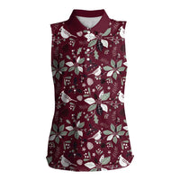Cardinal Christmas Wine Red Women Sleeveless Polo Shirt Xmas Pattern - Wonder Print Shop