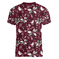 Cardinal Christmas Wine Red Women V-Neck T-Shirt Xmas Pattern - Wonder Print Shop