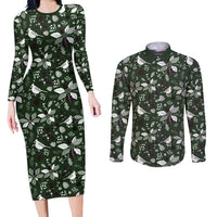 Cardinal Christmas Green Couples Matching Long Sleeve Bodycon Dress and Long Sleeve Button Shirt Xmas Pattern - Wonder Print Shop