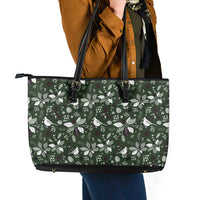 Cardinal Christmas Green Leather Tote Bag Xmas Pattern - Wonder Print Shop