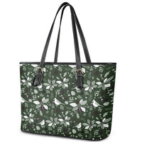 Cardinal Christmas Green Leather Tote Bag Xmas Pattern - Wonder Print Shop