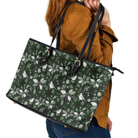 Cardinal Christmas Green Leather Tote Bag Xmas Pattern - Wonder Print Shop