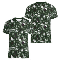 Cardinal Christmas Green Women V-Neck T-Shirt Xmas Pattern - Wonder Print Shop