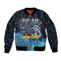 Personalized Bahamas Junkanoo Bomber Jacket Bahamian Mask Blue Marlin - Wonder Print Shop