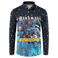 Personalized Bahamas Junkanoo Button Sweatshirt Bahamian Mask Blue Marlin - Wonder Print Shop