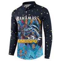 Personalized Bahamas Junkanoo Button Sweatshirt Bahamian Mask Blue Marlin - Wonder Print Shop