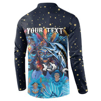 Personalized Bahamas Junkanoo Button Sweatshirt Bahamian Mask Blue Marlin - Wonder Print Shop