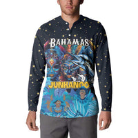 Personalized Bahamas Junkanoo Button Sweatshirt Bahamian Mask Blue Marlin - Wonder Print Shop