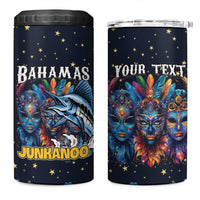 Personalized Bahamas Junkanoo 4 in 1 Can Cooler Tumbler Bahamian Mask Blue Marlin - Wonder Print Shop