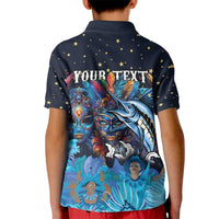 Personalized Bahamas Junkanoo Kid Polo Shirt Bahamian Mask Blue Marlin - Wonder Print Shop