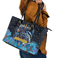 Bahamas Junkanoo Leather Tote Bag Bahamian Mask Blue Marlin - Wonder Print Shop