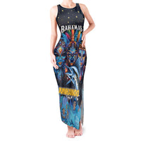 Personalized Bahamas Junkanoo Tank Maxi Dress Bahamian Mask Blue Marlin - Wonder Print Shop