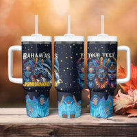 Personalized Bahamas Junkanoo Tumbler With Handle Bahamian Mask Blue Marlin - Wonder Print Shop