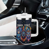 Personalized Bahamas Junkanoo Tumbler With Handle Bahamian Mask Blue Marlin - Wonder Print Shop