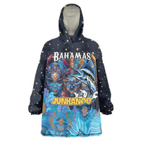 Personalized Bahamas Junkanoo Wearable Blanket Hoodie Bahamian Mask Blue Marlin - Wonder Print Shop