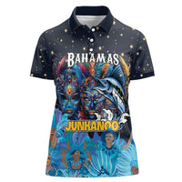 Personalized Bahamas Junkanoo Women Polo Shirt Bahamian Mask Blue Marlin - Wonder Print Shop