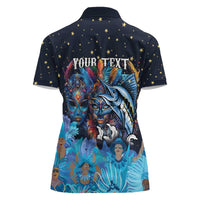 Personalized Bahamas Junkanoo Women Polo Shirt Bahamian Mask Blue Marlin - Wonder Print Shop