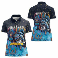 Personalized Bahamas Junkanoo Women Polo Shirt Bahamian Mask Blue Marlin - Wonder Print Shop