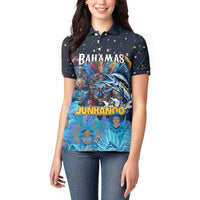 Personalized Bahamas Junkanoo Women Polo Shirt Bahamian Mask Blue Marlin - Wonder Print Shop