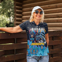 Personalized Bahamas Junkanoo Women Polo Shirt Bahamian Mask Blue Marlin - Wonder Print Shop