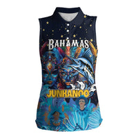 Personalized Bahamas Junkanoo Women Sleeveless Polo Shirt Bahamian Mask Blue Marlin - Wonder Print Shop
