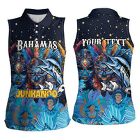 Personalized Bahamas Junkanoo Women Sleeveless Polo Shirt Bahamian Mask Blue Marlin - Wonder Print Shop