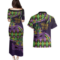 Personalized Mardi Gras Couples Matching Puletasi and Hawaiian Shirt Luxury Mask Fleur De Lis - Wonder Print Shop