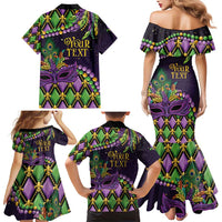 Personalized Mardi Gras Family Matching Mermaid Dress and Hawaiian Shirt Luxury Mask Fleur De Lis - Wonder Print Shop