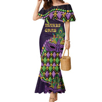 Personalized Mardi Gras Family Matching Mermaid Dress and Hawaiian Shirt Luxury Mask Fleur De Lis - Wonder Print Shop