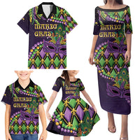 Personalized Mardi Gras Family Matching Puletasi and Hawaiian Shirt Luxury Mask Fleur De Lis - Wonder Print Shop
