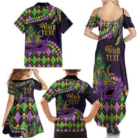 Personalized Mardi Gras Family Matching Summer Maxi Dress and Hawaiian Shirt Luxury Mask Fleur De Lis - Wonder Print Shop
