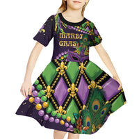 Personalized Mardi Gras Kid Short Sleeve Dress Luxury Mask Fleur De Lis - Wonder Print Shop