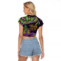 Personalized Mardi Gras Raglan Cropped T Shirt Luxury Mask Fleur De Lis - Wonder Print Shop