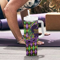 Personalized Mardi Gras Tumbler With Handle Luxury Mask Fleur De Lis - Wonder Print Shop