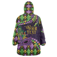 Personalized Mardi Gras Wearable Blanket Hoodie Luxury Mask Fleur De Lis - Wonder Print Shop