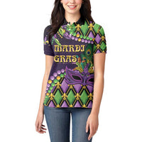 Personalized Mardi Gras Women Polo Shirt Luxury Mask Fleur De Lis - Wonder Print Shop