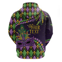 Personalized Mardi Gras Zip Hoodie Luxury Mask Fleur De Lis - Wonder Print Shop