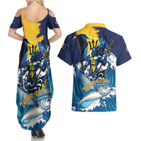 Personalized Barbados God Of The Sea Couples Matching Summer Maxi Dress and Hawaiian Shirt Bajan Flying Fish Special Version - Wonder Print Shop