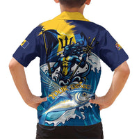 Personalized Barbados God Of The Sea Family Matching Short Sleeve Bodycon Dress and Hawaiian Shirt Bajan Flying Fish Special Version - Wonder Print Shop