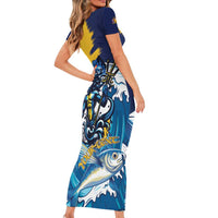Personalized Barbados God Of The Sea Family Matching Short Sleeve Bodycon Dress and Hawaiian Shirt Bajan Flying Fish Special Version - Wonder Print Shop