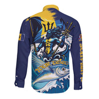 Personalized Barbados God Of The Sea Long Sleeve Button Shirt Bajan Flying Fish Special Version - Wonder Print Shop