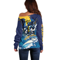 Personalized Barbados God Of The Sea Off Shoulder Sweater Bajan Flying Fish Special Version - Wonder Print Shop