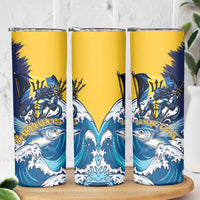Personalized Barbados God Of The Sea Skinny Tumbler Bajan Flying Fish Special Version - Wonder Print Shop