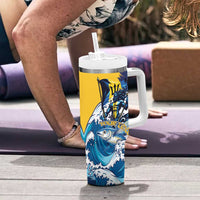 Personalized Barbados God Of The Sea Tumbler With Handle Bajan Flying Fish Special Version - Wonder Print Shop
